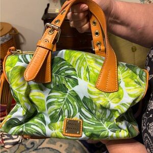 Dooney & Bourke Leaf Print Shoulder Bag in Green and Tan